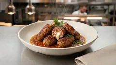 Σουτζουκάκια σμυρνέικα γεμιστά με τυριά στη σάλτσα ντομάτας