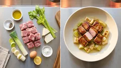 Χοιρινό πρασοσέλινο με αυγολέμονο: βελούδινη σάλτσα χωρίς να κόψει