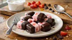 Μπουκίτσες φράουλας με γιαούρτι και μαύρη σοκολάτα — παγώνουν σε 1 ώρα