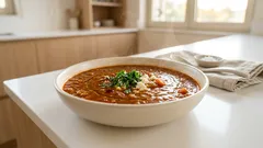 Κοκκινιστές φακές σούπα: χορταστική κατσαρόλα με ντομάτα, δάφνη και λίγο κύμινο