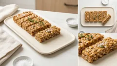 Μπάρες δημητριακών χωρίς ψήσιμο με βρώμη, μέλι και φυστικοβούτυρο — κόβονται τέλεια