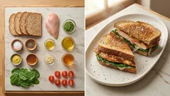 Σάντουιτς με ψητό κοτόπουλο, σπανάκι & ντοματίνια – με ντρέσινγκ μουστάρδας-μελιού