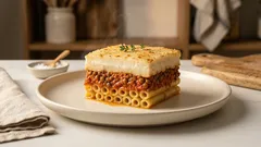 Νηστίσιμο παστίτσιο με φακές και «μπεσαμέλ» σόγιας – κόβεται τέλεια στο ταψί