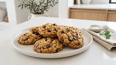 Chewy μπισκότα βρώμης με μακαντέμια και μαύρη σοκολάτα — χωρίς μίξερ