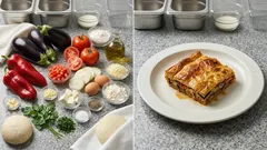 Μελιτζανόπιτα με φέτα και πιπεριές Φλωρίνης — τραγανό χωριάτικο φύλλο με ελαιόλαδο