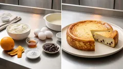 Cheesecake φούρνου με γλυκιά μυζήθρα και σταγόνες σοκολάτας (χωρίς βάση μπισκότου)