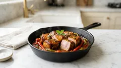 Μπεκρή μεζές στο τηγάνι: ζουμερό χοιρινό με πιπεριές και δεμένη σάλτσα