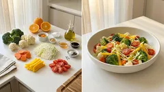 Χειμωνιάτικη σαλάτα με μπρόκολο & κουνουπίδι – βινεγκρέτ πορτοκαλιού που δένει τέλεια