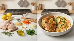 Κοτόπουλο λεμονάτο κατσαρόλας με ρύζι: ζουμερό «όλα σε ένα» που πετυχαίνει