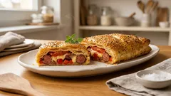 Τραγανή λουκανικόπιτα με σφολιάτα και τυρένια μπεσαμέλ – κόβεται τέλεια