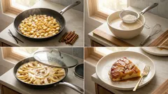 Μηλόπιτα στο τηγάνι με καραμελωμένα μήλα: αφράτη, χωρίς φούρνο και έτοιμη γρήγορα