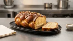 Τσουρέκι Bueno με γέμιση λευκής σοκολάτας–φουντουκιού και γκανάζ από πάνω