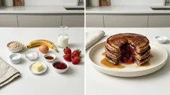 Σοκολατένια pancakes στο μπλέντερ, γεμιστά με μαρμελάδα και ζεστή σως σοκολάτας