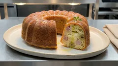 Αλμυρό κέικ με ζαμπόν, φέτα & πράσινες ελιές — αφράτο και χορταστικό