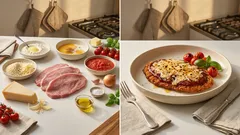 Σνίτσελ στο φούρνο με σάλτσα ντομάτας, Grana Padano και αυγό από πάνω