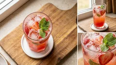 Δροσερό φρουτοποτό φράουλα–πορτοκάλι με μέντα και ανθρακούχο νερό (σε κανάτα)