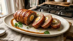 Ρολό κιμά με ελιές & αυγά: μπέικον απ’ έξω, λεπτό γλάσο μελιού