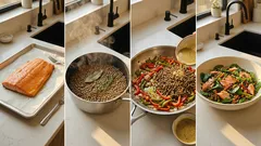 Ζεστή σαλάτα με φακές, σολομό και σπανάκι: χορταστική και ανάλαφρη