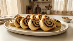 Ροξάκια σιροπιαστά δίχρωμα: αφράτα ρολάκια με κακάο, κανέλα και καρύδι