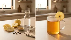 Ζεστό ρόφημα μήλου με τζίντζερ & γαρύφαλλο στην κατσαρόλα—έτοιμο σε 15′