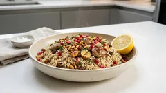 Χριστουγεννιάτικο ρύζι σπυρωτό με κάστανα, ξηρούς καρπούς και ρόδι