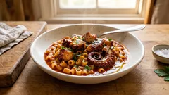 Χταπόδι κοκκινιστό με κοφτό μακαρονάκι: μελωμένη σάλτσα που δένει στην κατσαρόλα