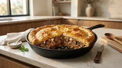 Ηπειρώτικη κρεατόπιτα με αρνάκι: τραγανό χειροποίητο φύλλο και δεμένη γέμιση