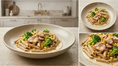 Πένες με τόνο και τυρί κρέμα – κρεμώδες πιάτο σε 20’ με μπρόκολο και λεμόνι