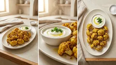 Τραγανές μπουκίτσες κουνουπιδιού στον φούρνο με δροσερή σως γιαουρτιού-λεμόνι