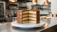 Κέικ με μερέντα σε 4 στρώσεις: αφράτο παντεσπάνι και κρέμα πραλίνας