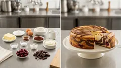 Marble κέικ με κρέμα τυριού και βύσσινο: αφράτο, ζουμερό και εντυπωσιακό